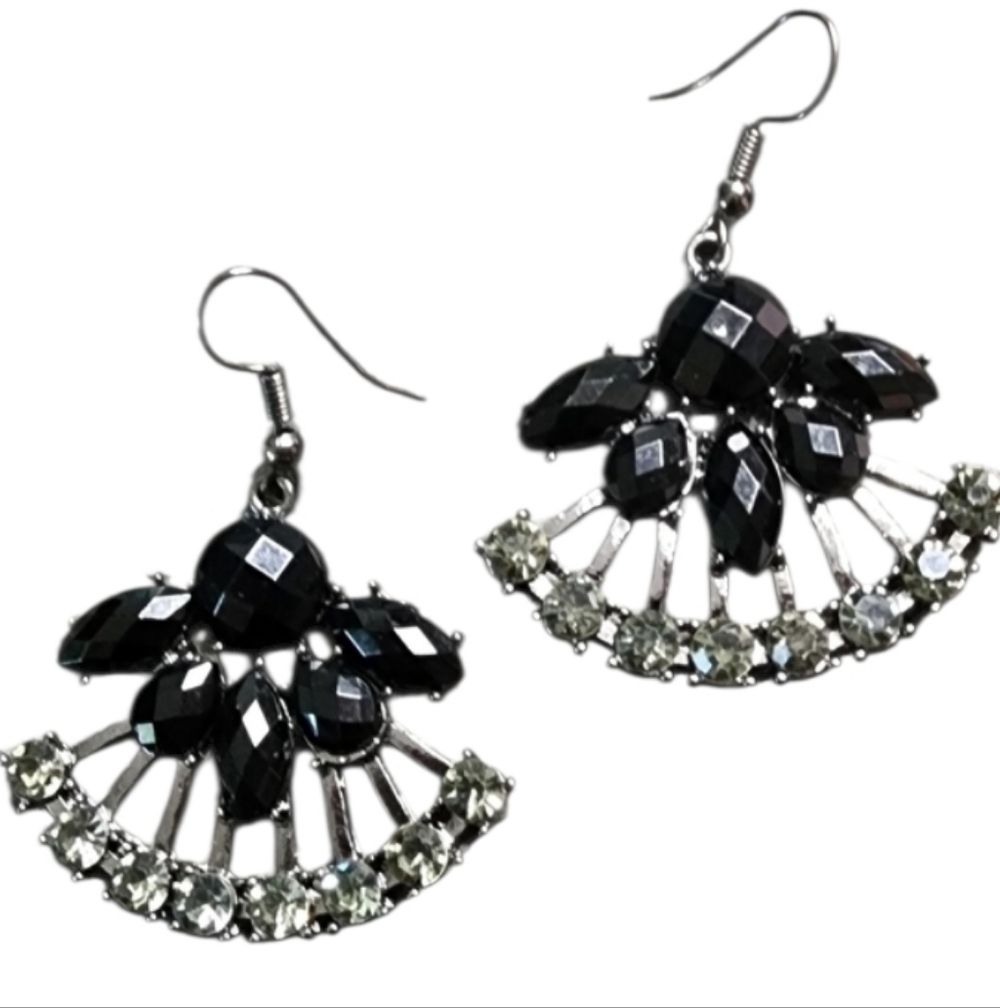 Black Gunmetal Fan Earrings Vintage Inspired
